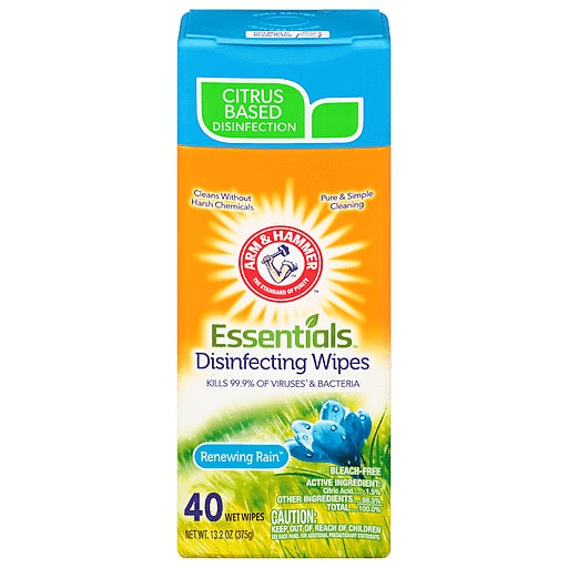 Arm & Hammer Essentials Disinfecting Wipes Renewing Rain Scent - 40ct/8pk