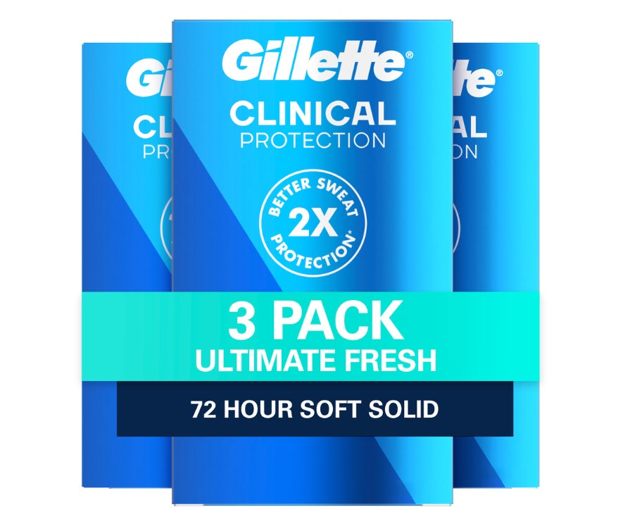 Gillette Antiperspirant Deodorant for Men Clinical Soft Solid Ultimate Fresh 72 Hr. Sweat Protection - 1.7oz/12pk
