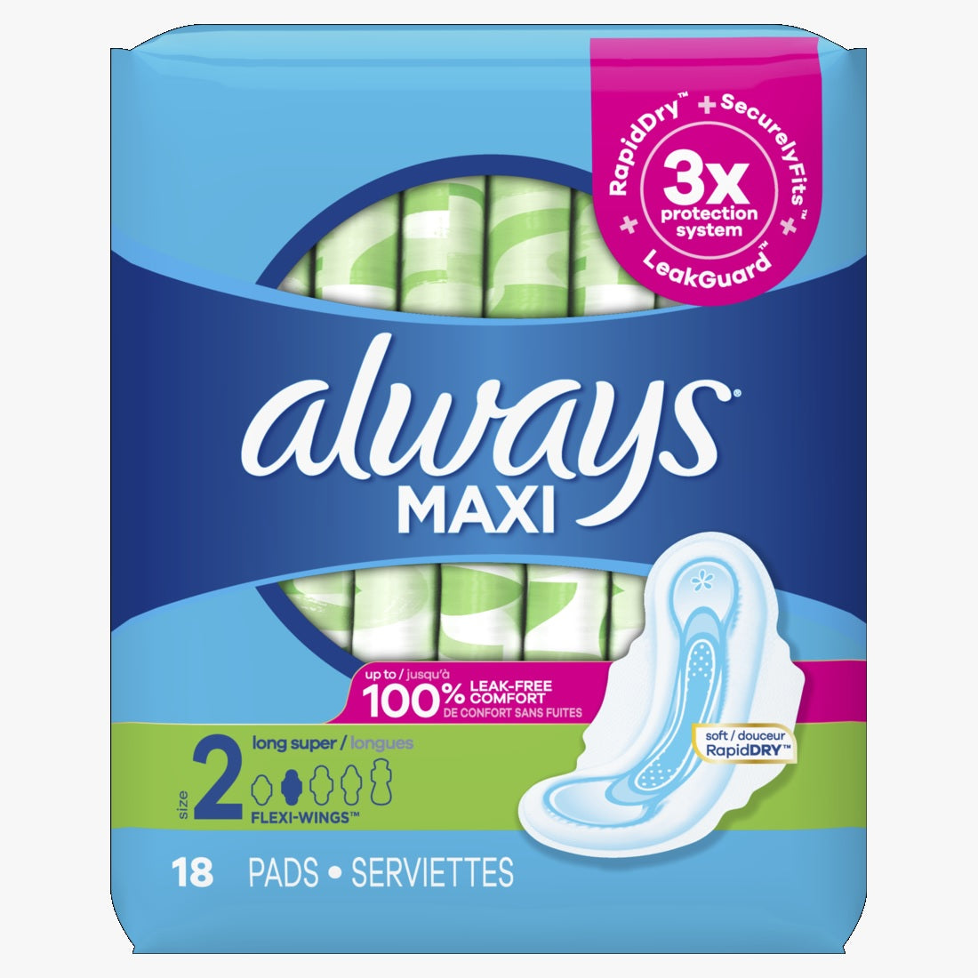 Always Maxi Daytime Pads with Wings Size 2 Long Unscented - 18ct/8pk