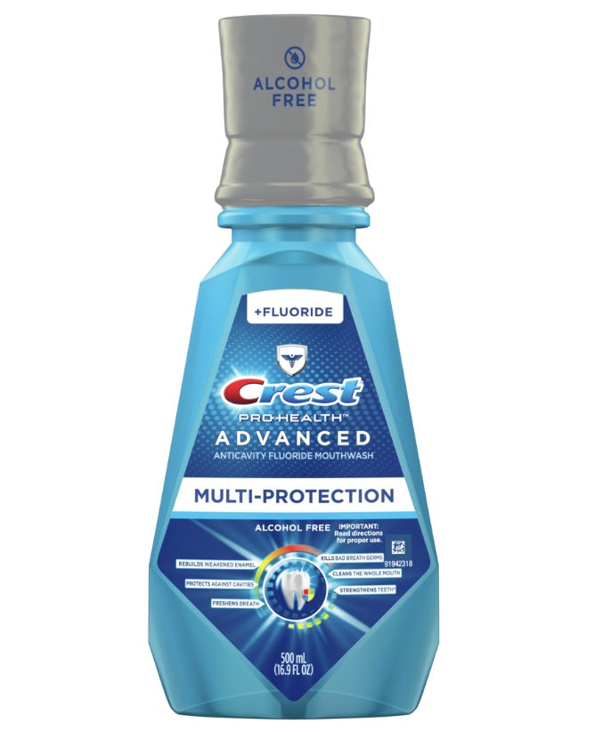 Crest Pro Health Advanced Alcohol Free Anticavity Fluoride Mouthwash Fresh Mint 500 mL - 16.9oz/4pk
