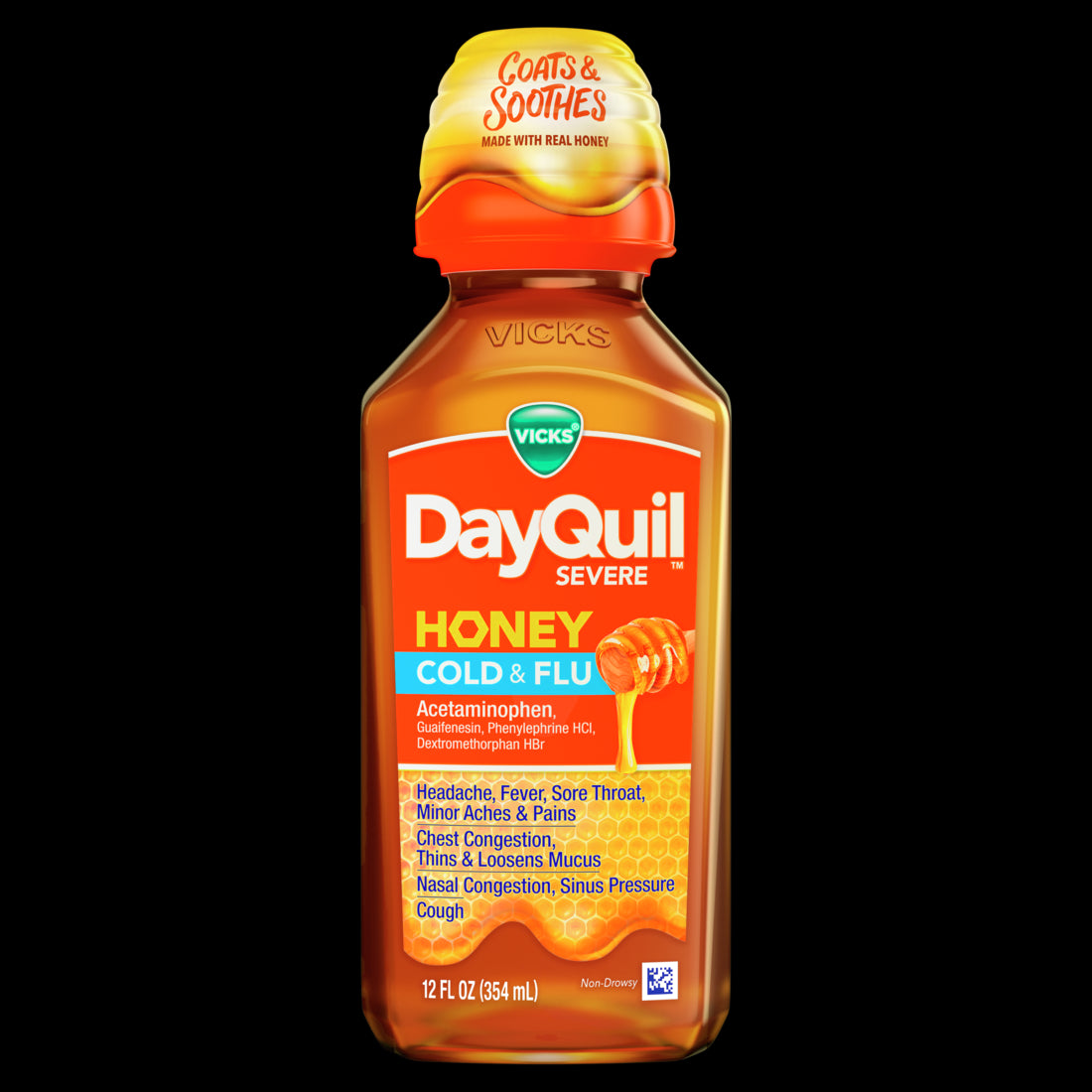 Vicks DayQuil Severe Honey Cold & Flu Liquid Max Strength Daytime Relief - 12oz/12pk