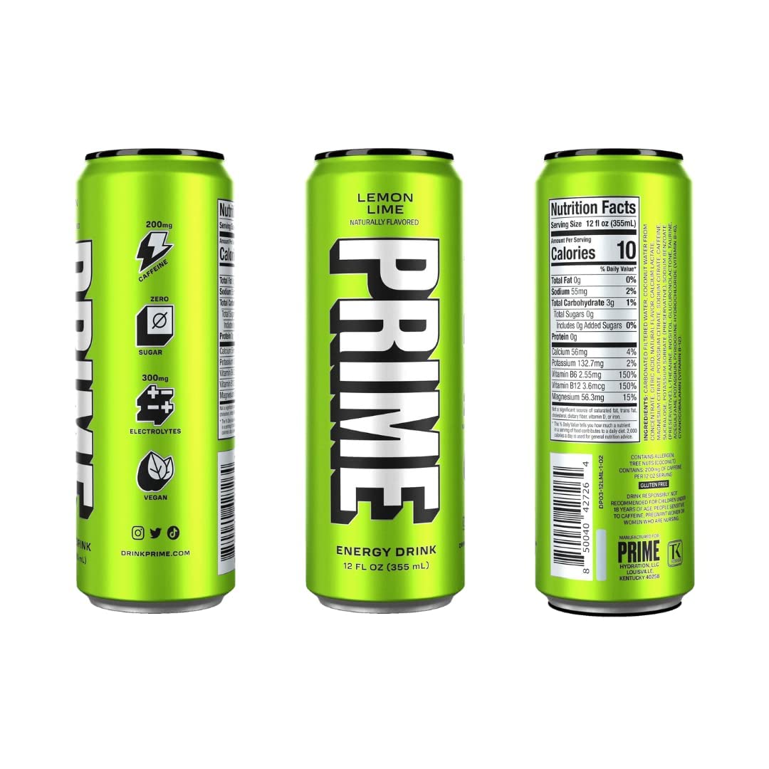 Prime Lemon Lime Energy Drink - 12oz/12pk