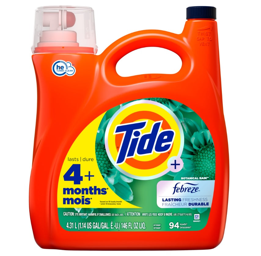 Tide Plus Febreze Freshness Botanical Rain HE Turbo Clean Liquid Laundry Detergent - 146oz/4pk