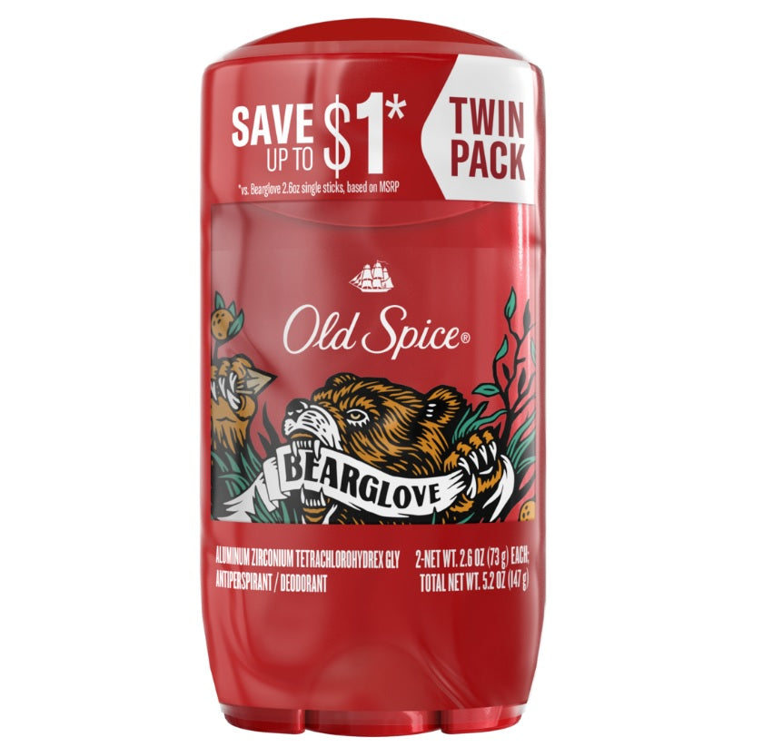 Old Spice Men's Antiperspirant & Deodorant Bearglove Twin Pack - 2.6oz/6pk