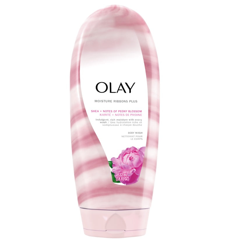 Olay Moisture Ribbons Plus Shea + Notes of Peony Blossom Body Wash - 18oz/4pk