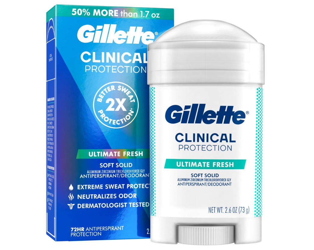 Gillette Antiperspirant & Deodorant for Men Clinical Soft Solid Ultimate Fresh - 2.6oz/12pk
