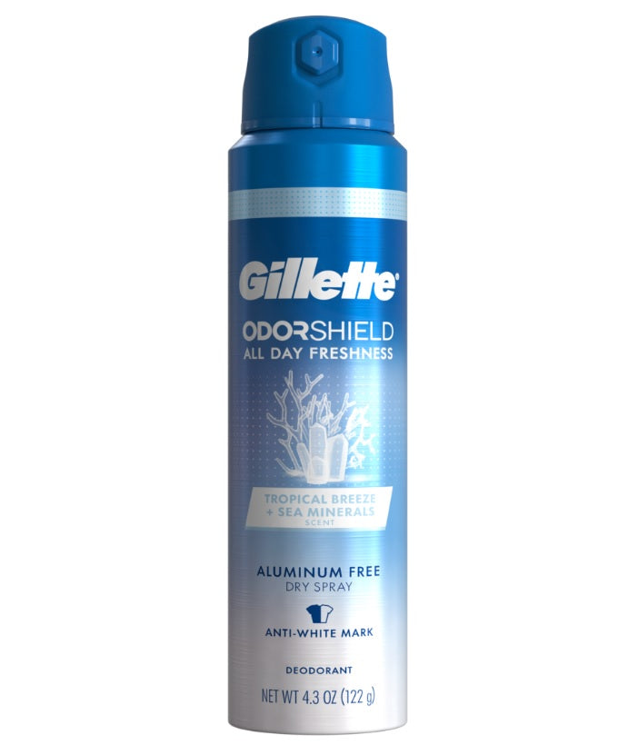 Gillette Aluminum Free Deodorant for Men Dry Spray Tropical Breeze - 4.3oz/12pk
