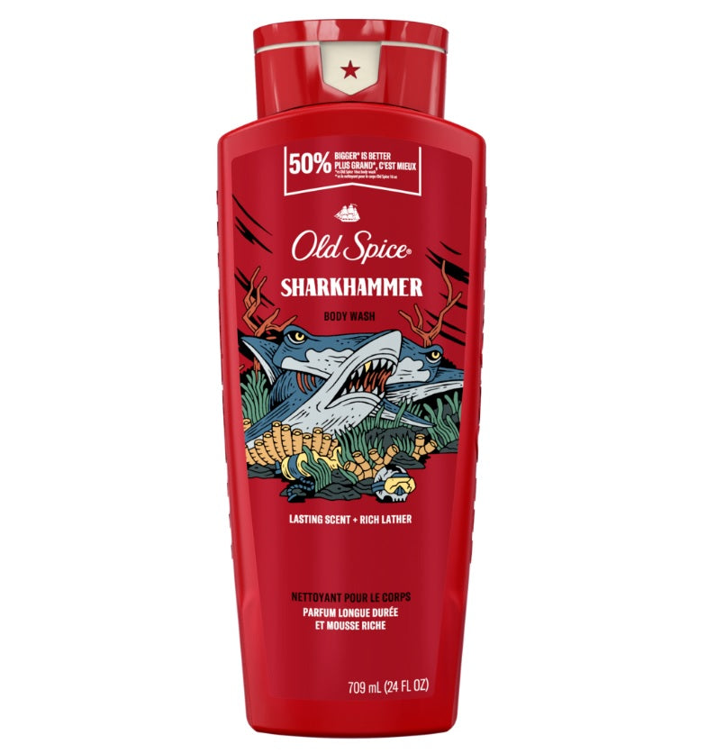 Old Spice Body Wash for Men Sharkhammer Long Lasting Lather - 24oz/4pk