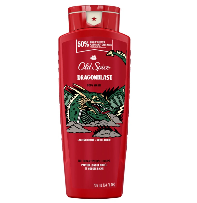Old Spice Body Wash for Men Dragonblast Long Lasting Lather - 24oz/4pk