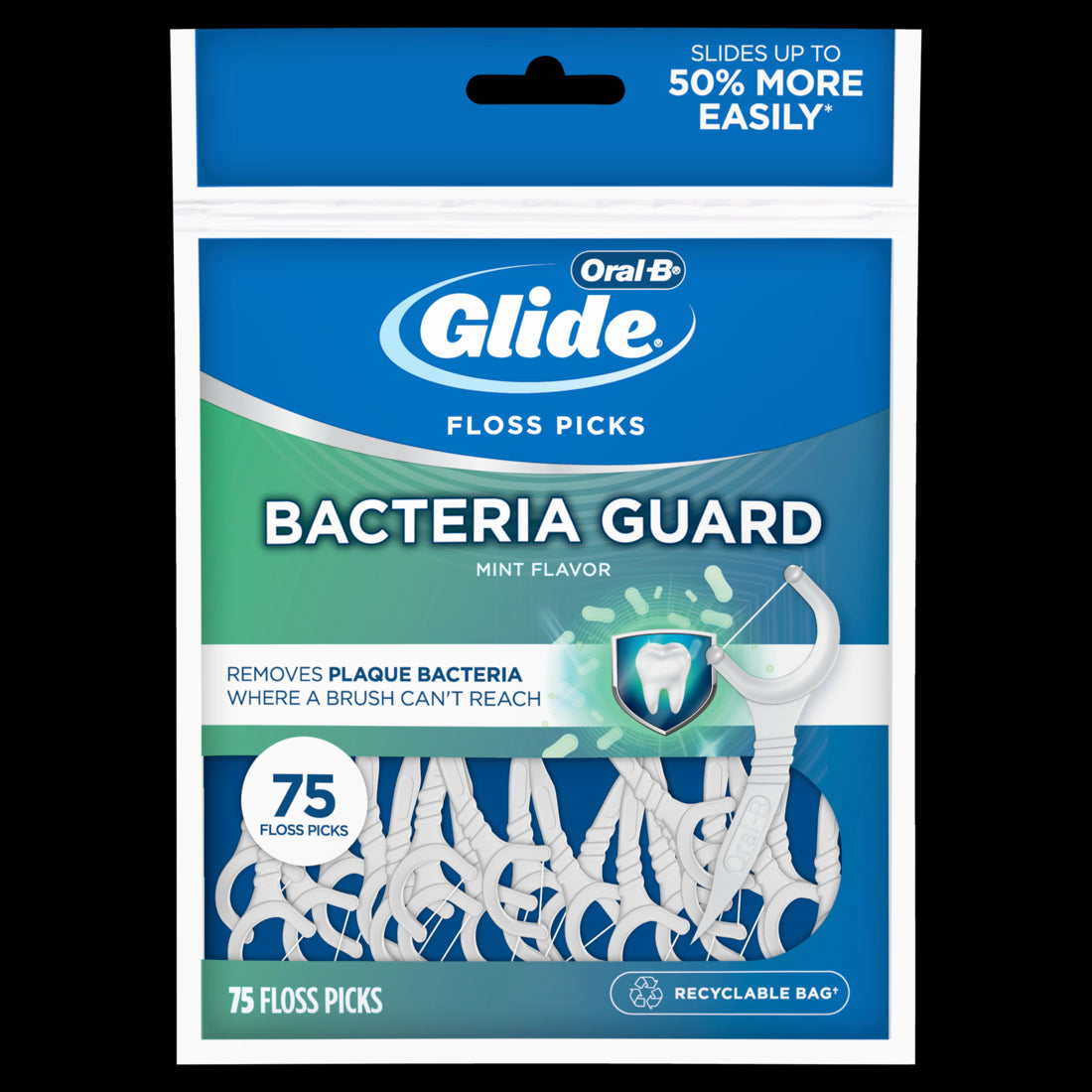 Oral-B Glide Bacteria Guard Dental Floss Picks Mint - 75ct/48pk