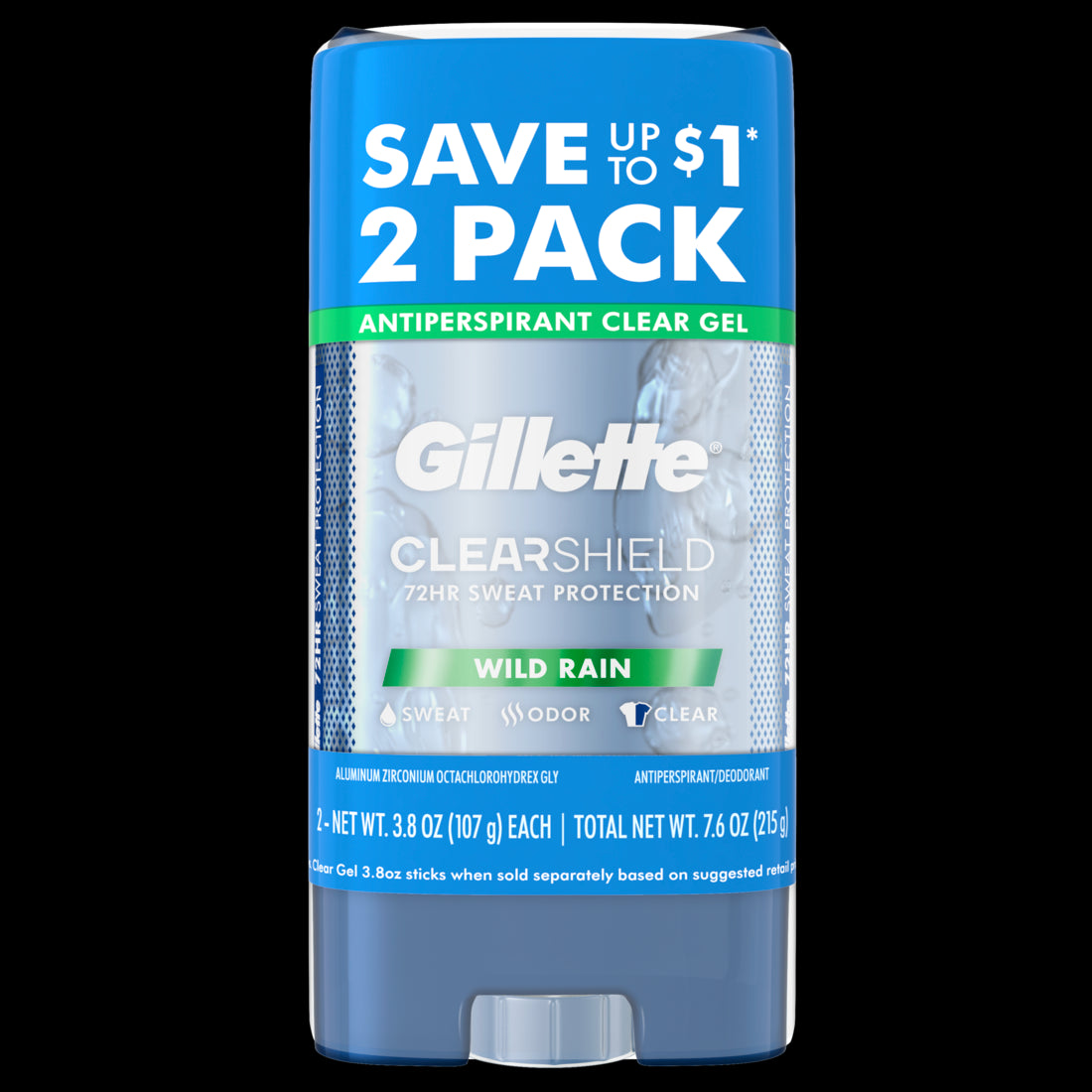 Gillette Antiperspirant and Deodorant for Men Clear Gel Wild Rain Twin Pack - 3.8oz/6pk