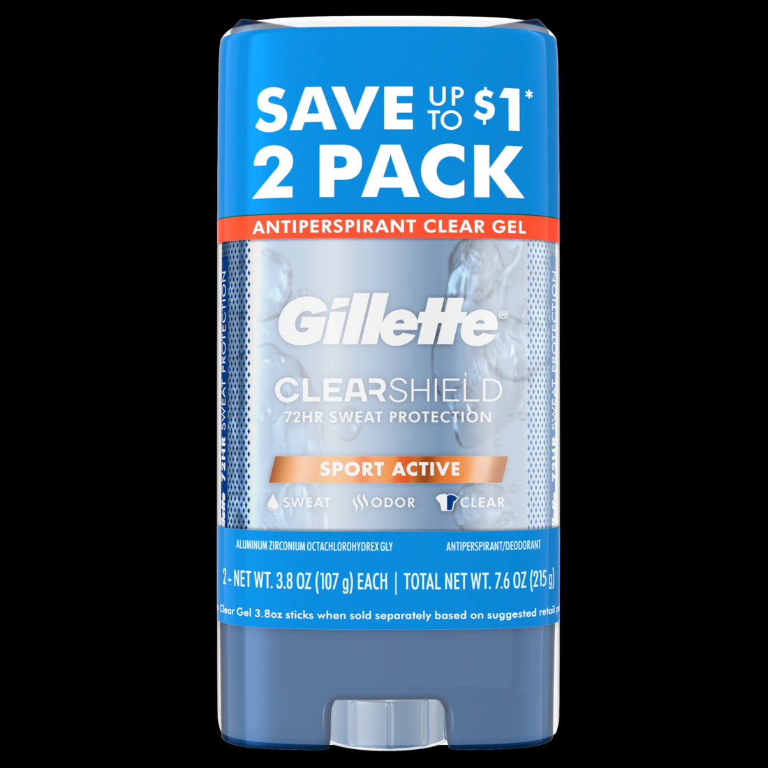 Gillette Antiperspirant and Deodorant for Men Clear Gel Sport Active Twin Pack - 3.8oz/6pk