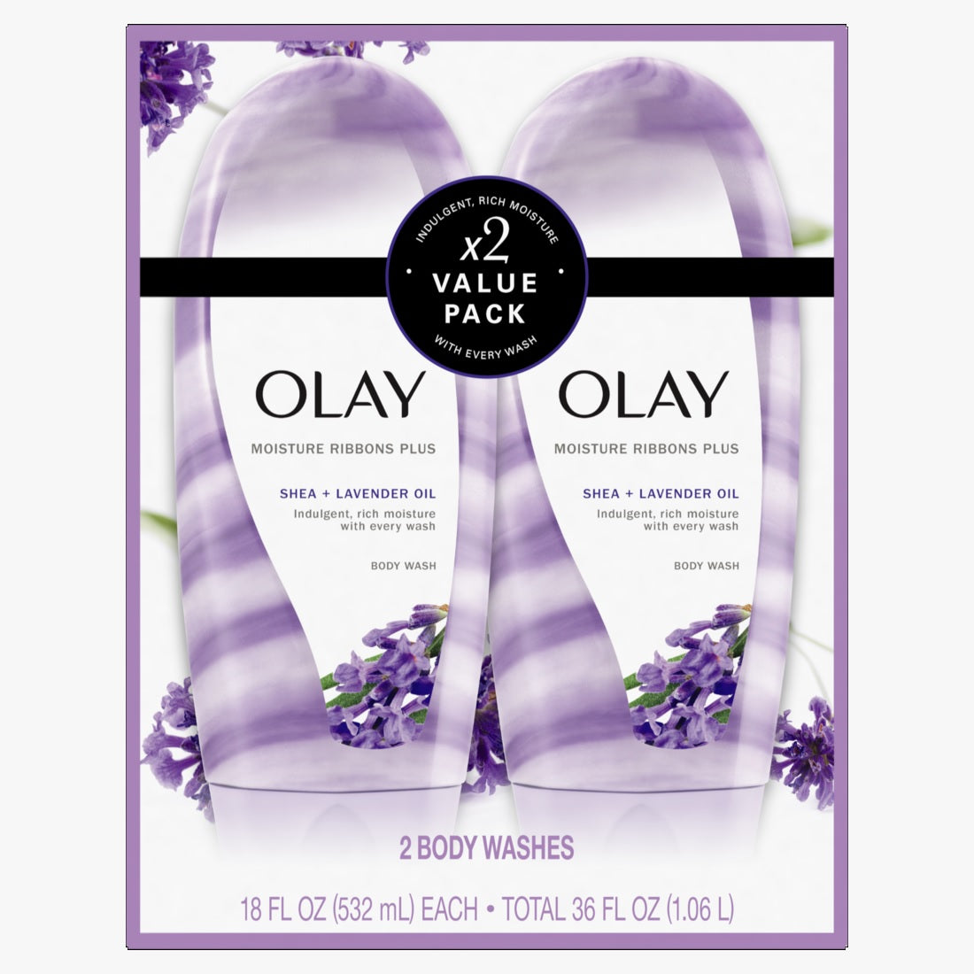 Olay Moisture Ribbons Plus Shea + Lavender Oil Body Wash Pack of 2 - 18oz/4pk