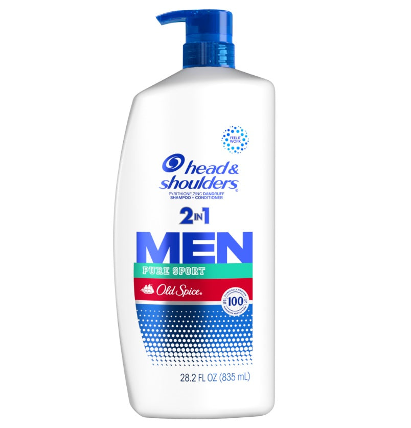 Head & Shoulders Mens 2 in 1 Dandruff Shampoo & Conditioner Old Spice Pure Sport for Daily Use - 28.2oz/4pk