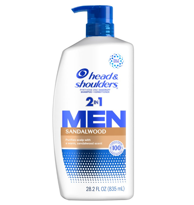 Head & Shoulders Mens 2 in 1 Dandruff Shampoo & Conditioner Sandalwood for Daily Use - 28.2oz/4pk