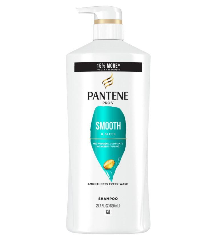 PANTENE Shampoo Smooth and Sleek Fights Frizz Safe for Color Treated Hair - 27.7oz/4pk