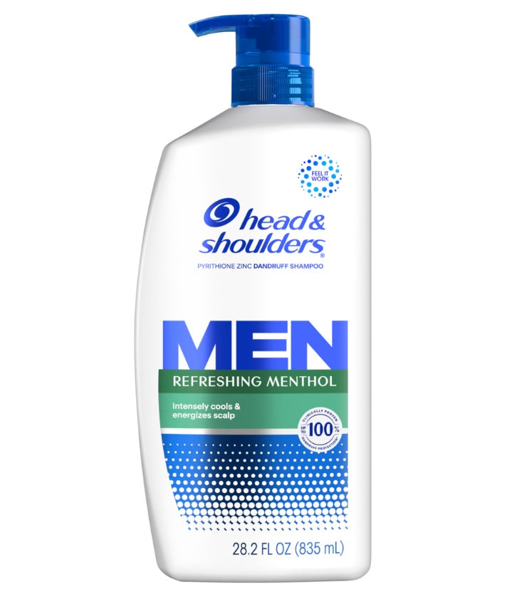 Head & Shoulders Mens Dandruff Shampoo Refreshing Menthol for Daily Use - 28.2oz/4pk