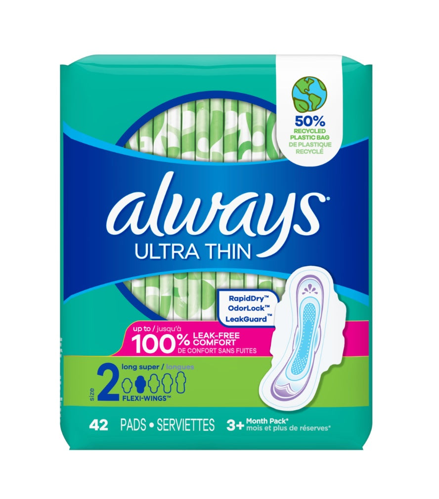 Always Ultra Thin Pads with Flexi-Wings Size 2 Long Super Unscented - 42ct/3pk