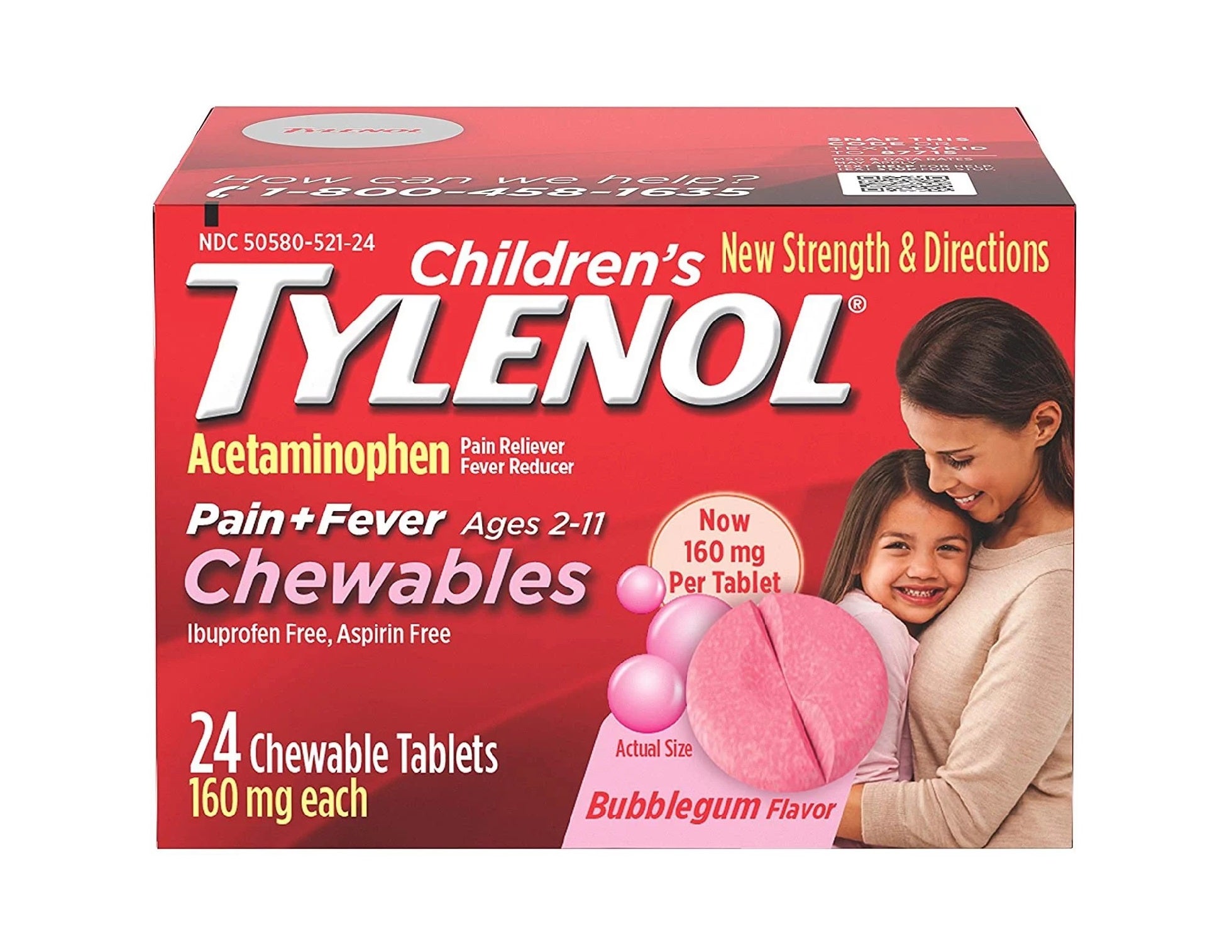 Children's TYLENOL Pain Reliever & Fever Reducer Ages 2-11 Years Chewable Tablets Bubblegum Flavor - 24ct/48pk