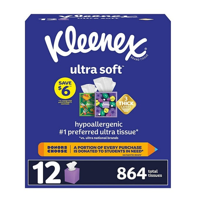 Kleenex Ultra Soft 3-Ply Facial Tissues - 72ct/12pk