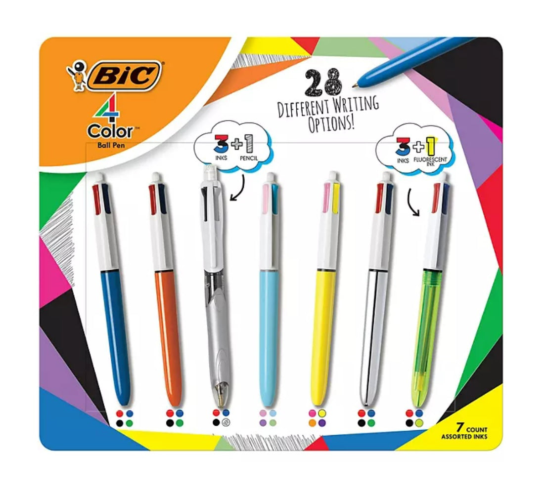 BIC 4-Color Retractable Ballpoint Pen Med Pt. 1.0mm Variety - 7ct/1pk