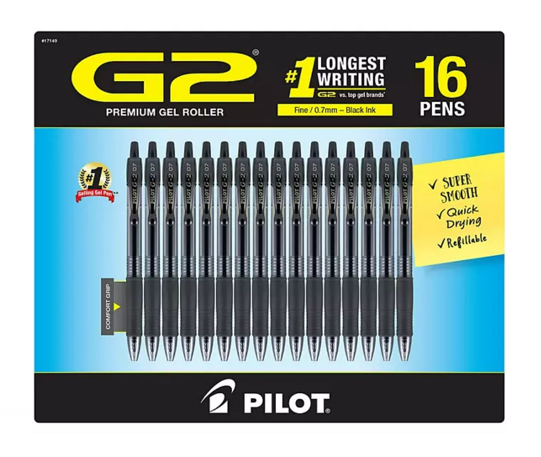 Pilot G2 Retractable Gel Pens Fine 0.7mm Black - 16ct/1pk