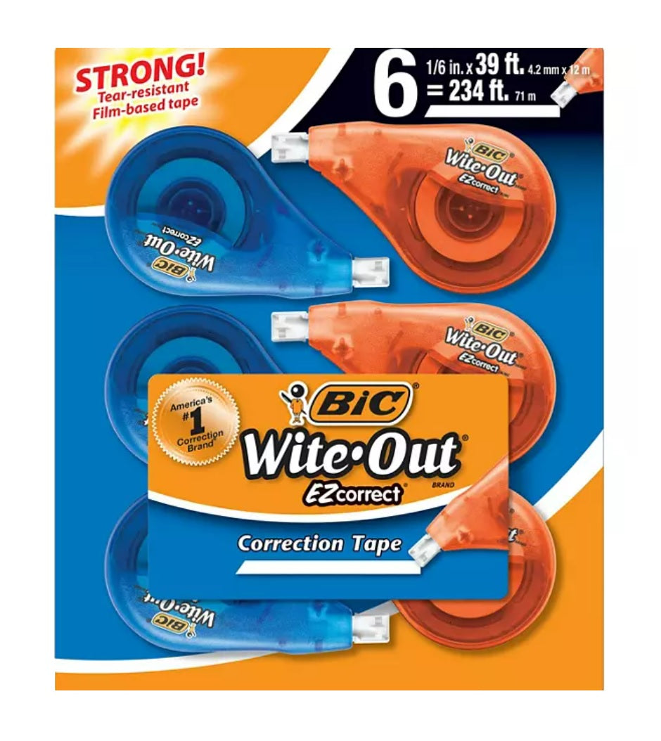 BIC Wite-Out Brand EZ Correct Correction Tape White - 6ct/1pk