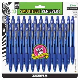Zebra Z Grip Retractable Medium Ballpoint Pen Blue - 24ct/1pk