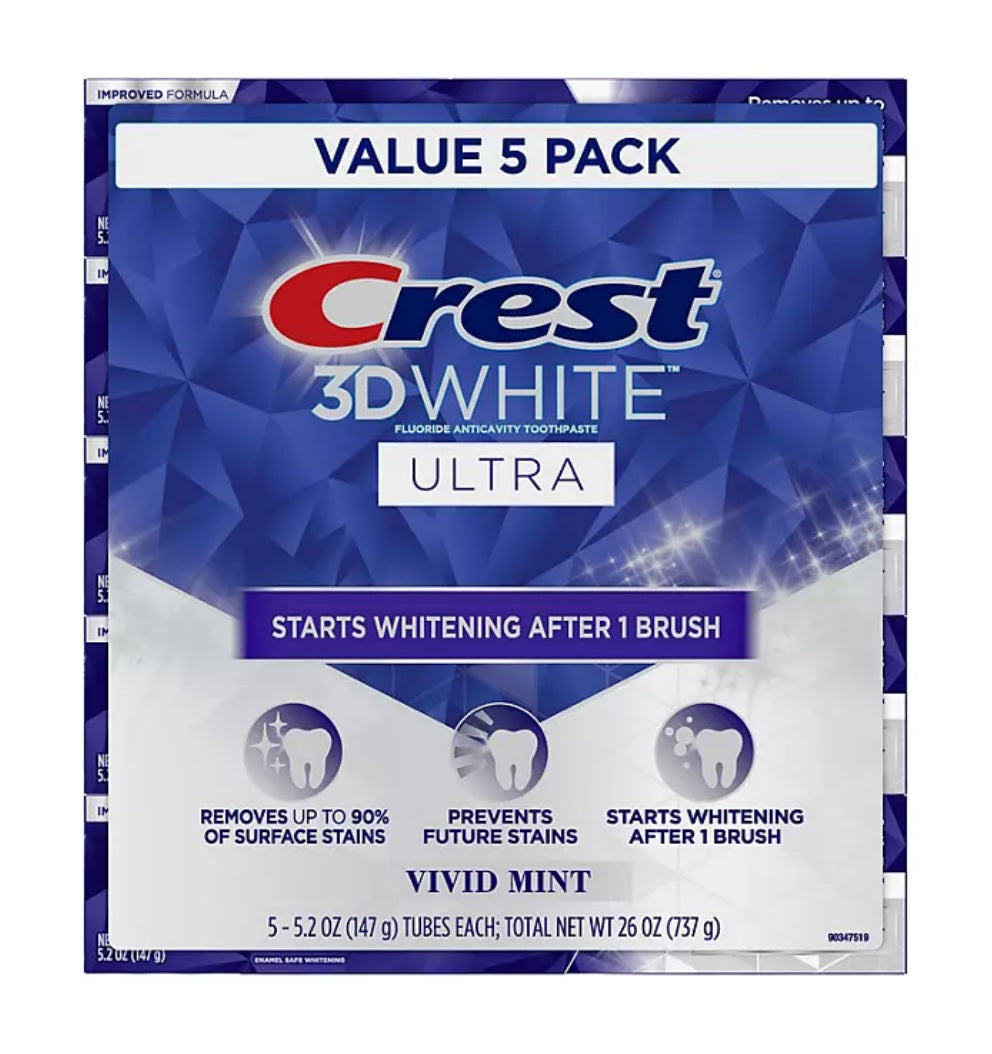 Crest 3D White Ultra Whitening Toothpaste Vivid Mint - 5.2oz/5pk