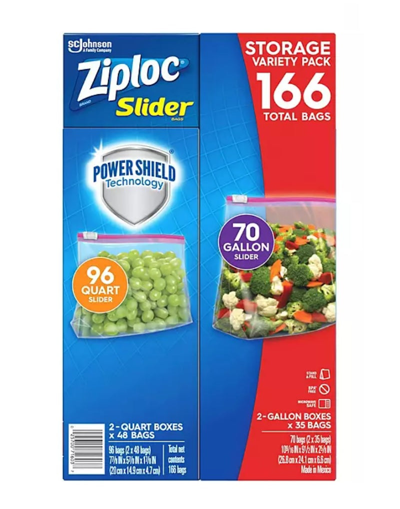 Ziploc Slider Storage Bags Variety Pack: Quart 96 and Gallon 70 - 166ct/1pk