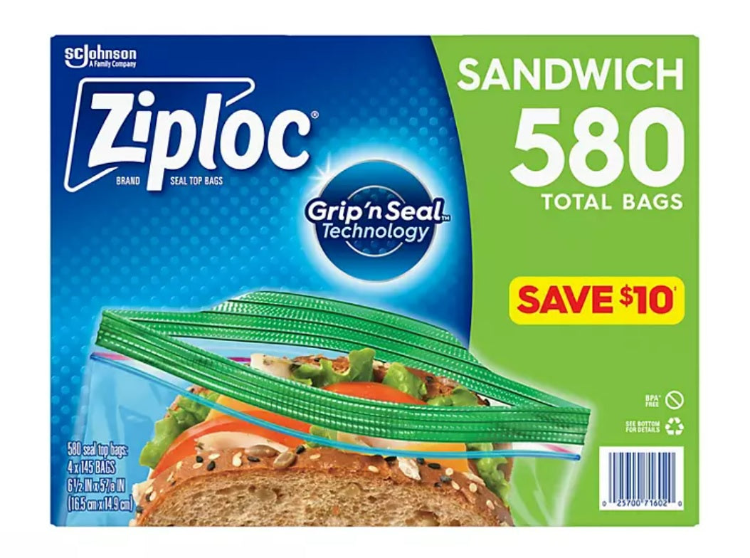 Ziploc Easy-Open Tab Sandwich Bags - 580ct/1pk