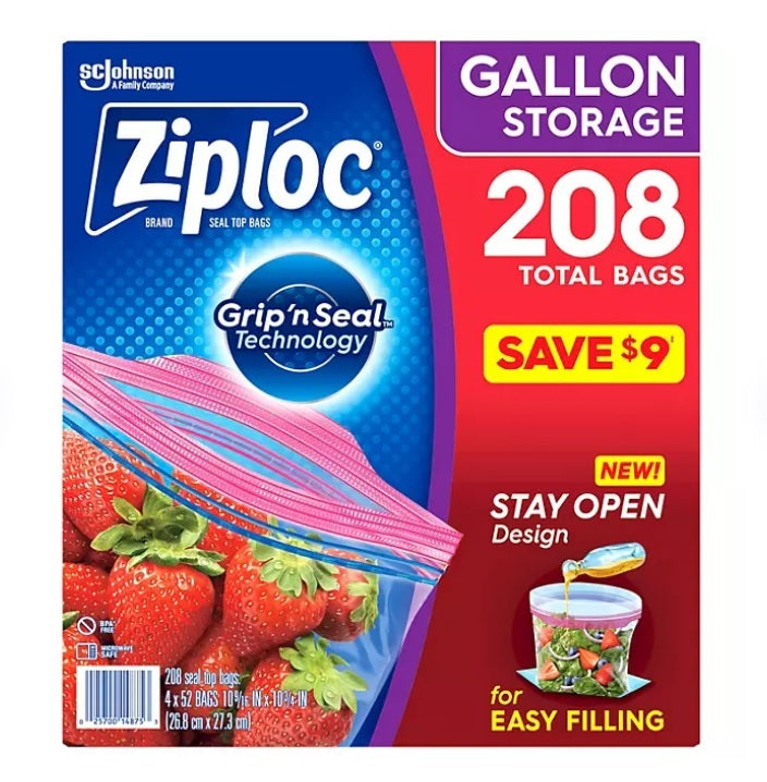 Ziploc Gallon Storage Bags with New Stay Open Design - 208ct/1pk