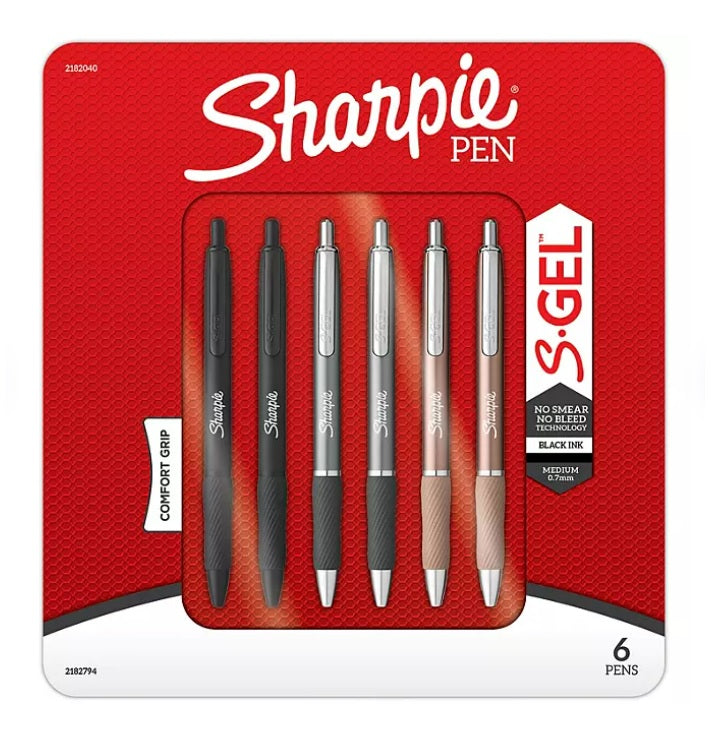 Sharpie Metal Barrel S-Gel Pens Medium Point 0.7mm - 6ct/1pk