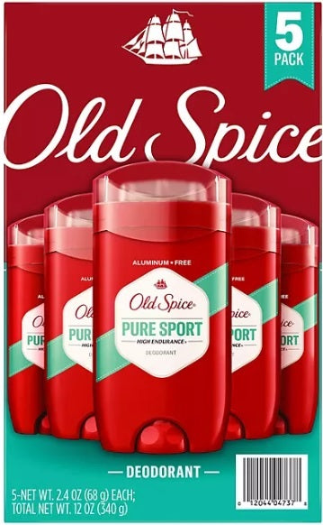 Old Spice High Endurance Deodorant 48 Hour Protection, Pure Sport - 2.4oz/5pk
