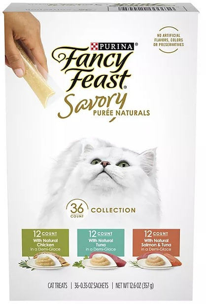 Fancy Feast Savory Puree Pouches, Variety Pack - 0.35 oz/36 ct