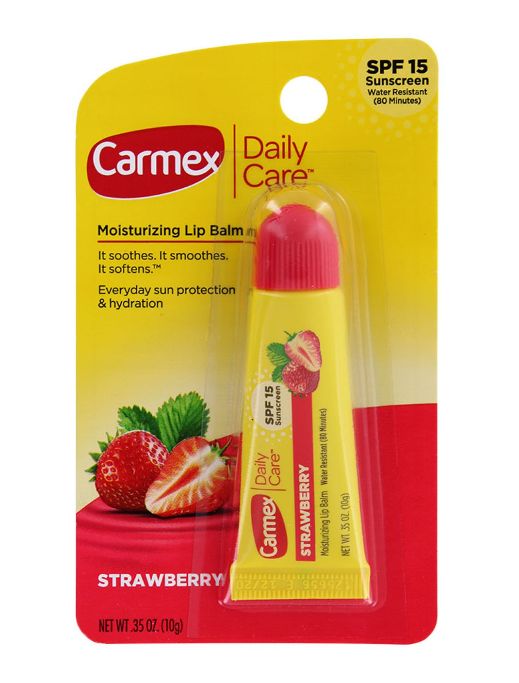 Carmex Daily Care Strawberry Flavor with SPF15 Blister Pack Squeeze Tube Lip Balm - 0.35oz/12pk