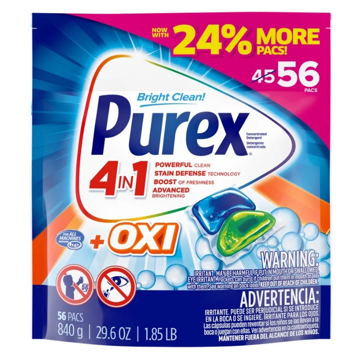 Purex 4in1Pac + Oxi Laundry Detergent Pacs - 56ct/4pk