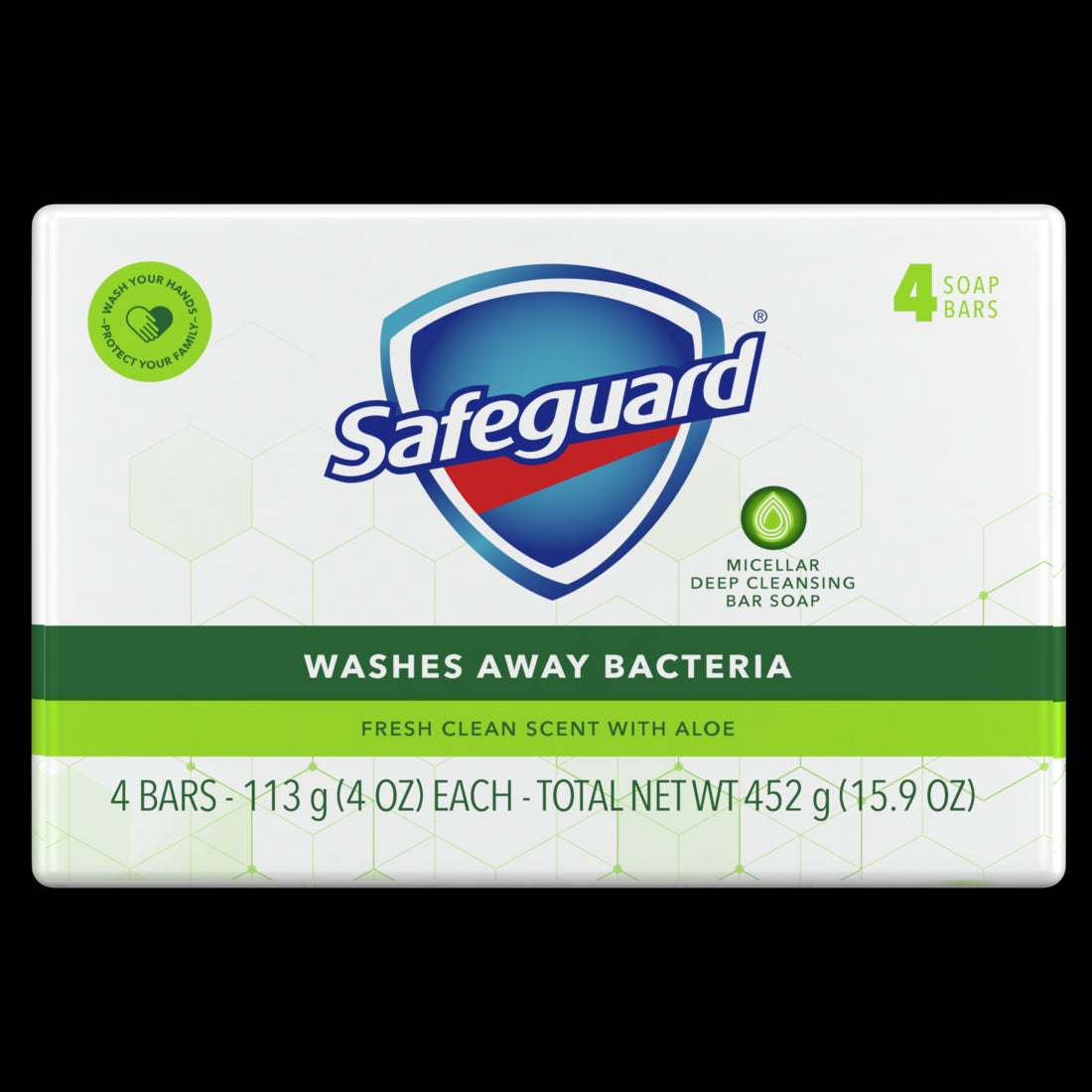 Safeguard 4-Bar Soap white/w ALOE-4oz/12pk