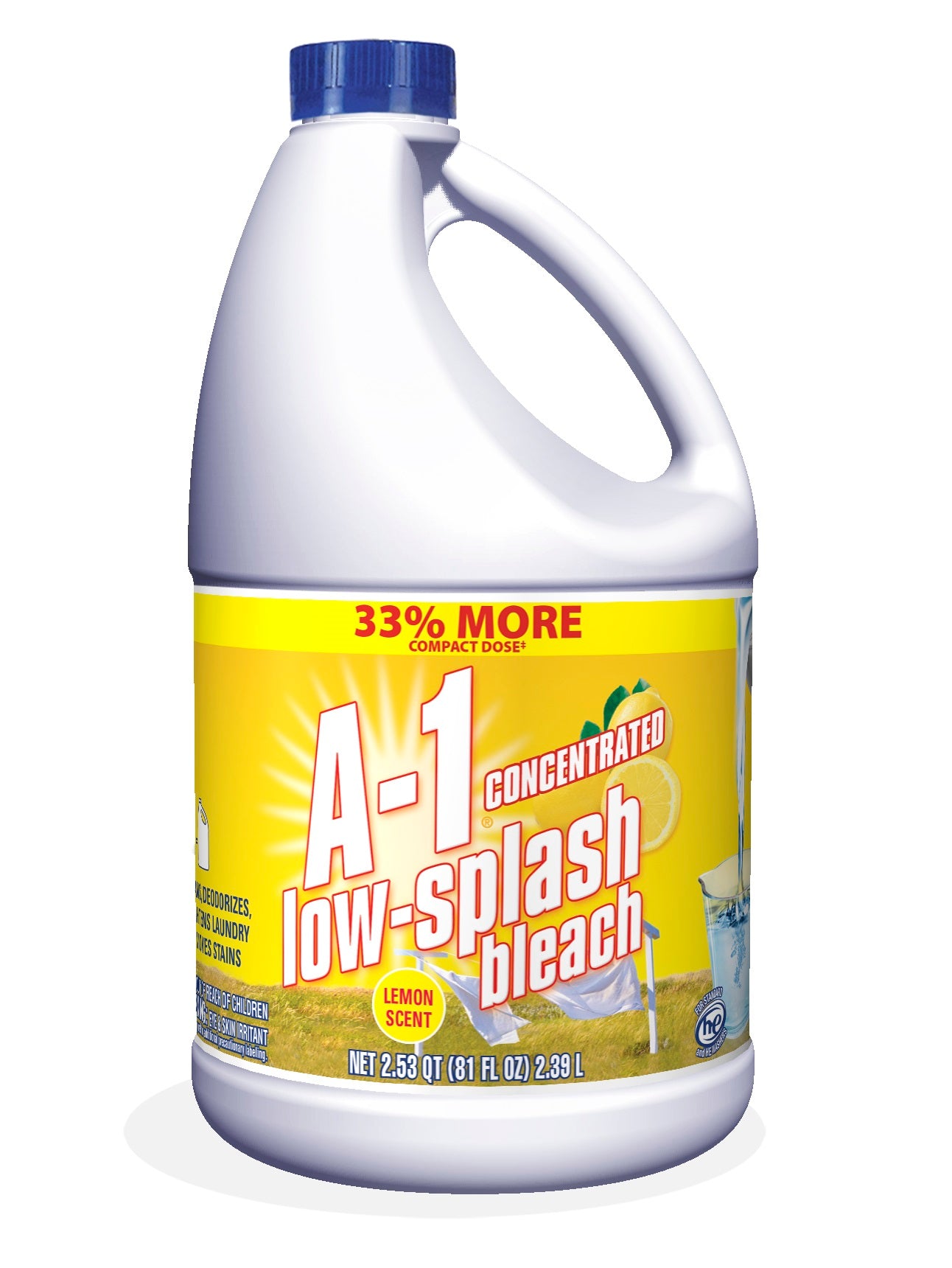 A-1 Low Splash Lemon Scent Bleach 4.25%-4.5% - 81oz/6pk