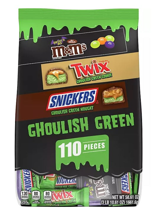 M&M's Snickers & Twix Ghoulish Green Bulk Halloween Candy - 110ct/1pk