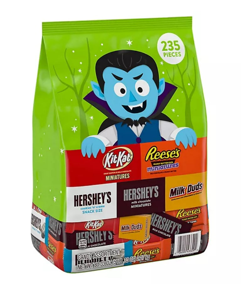 Hershey Assorted Chocolate & Creme Flavors Miniatures Halloween Candy Bulk Variety Bag - 80.33oz/235ct/1pk