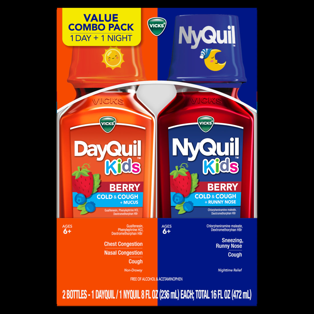 Vicks DayQuil & NyQuil Kids Berry Cold & Cough Medicine Daytime & Nighttime Relief Combo Pack- 8oz/3pk