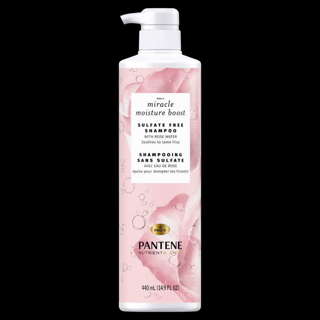 Pantene Sulfate-Free for Dry Damaged Hair Moistures with Rosewater Tames Frizz, Safe for Color Treated Hair Paraben Free Shampoo -14.8 oz/4pk