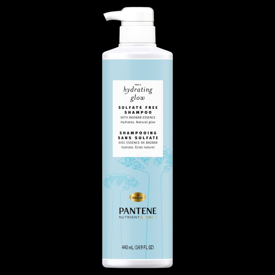 Pantene Sulfate Free Hydrates Dry Damaged Hair Nutrient Blends with Baobab Essence Safe for Color Treated Hair Shampoo -14.8 oz-4pk