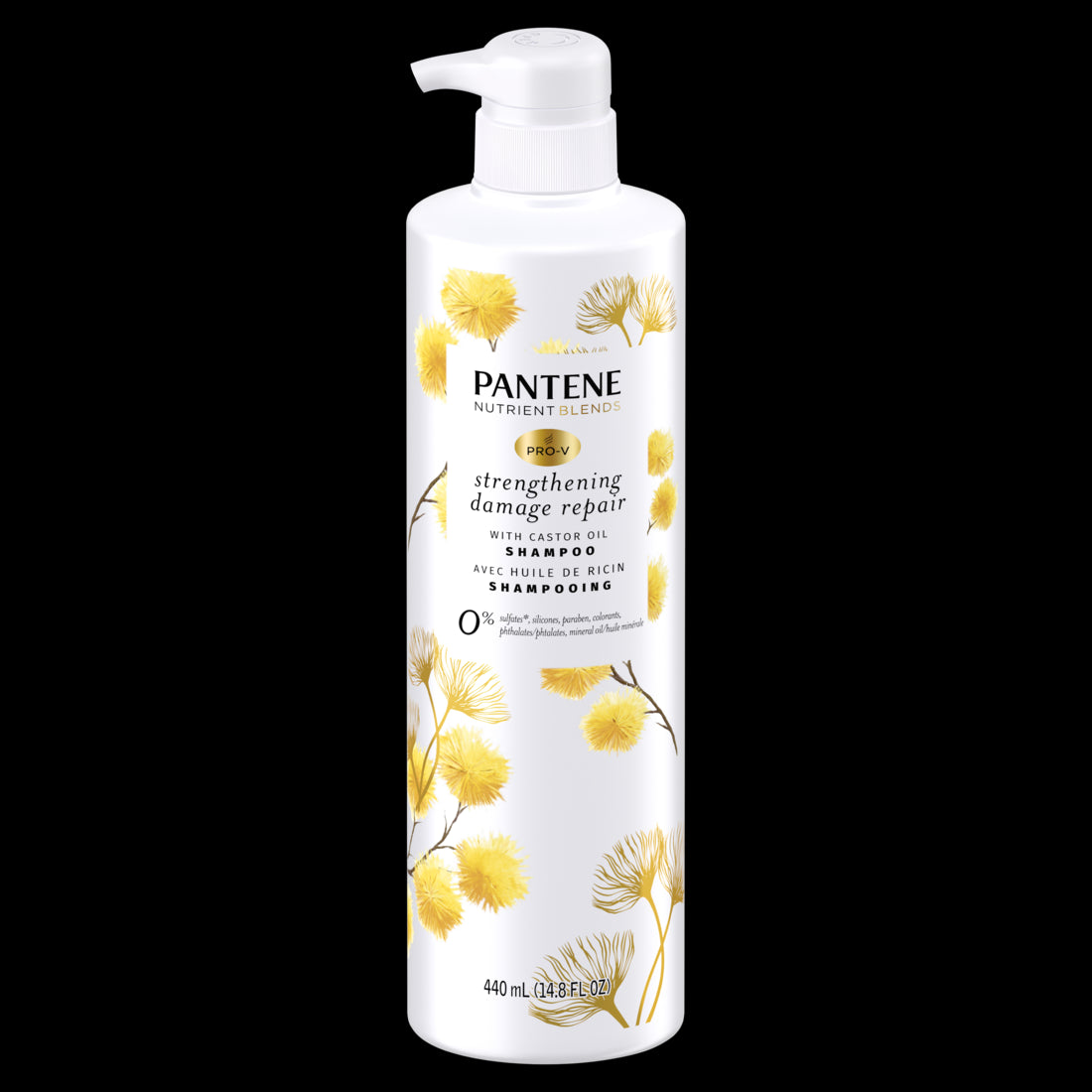 Pantene Sulfate Free Hair Strengthening Anti Frizz Damage Repair with Castor Oil Safe for Color Treated Hair Nutrient Blends Shampoo - 14.8 oz/4pk