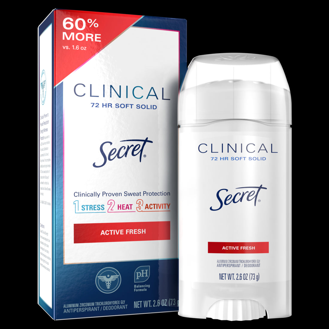 Secret Clinical Strength Soft Solid Antiperspirant and Deodorant Active Fresh - 2.6z/12pk