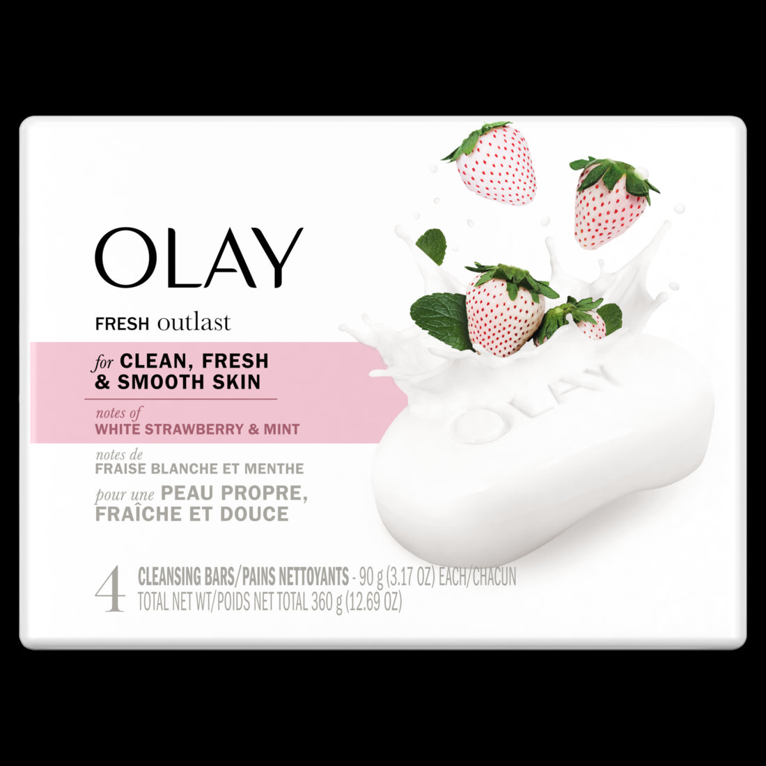 Olay Fresh Outlast Notes Of Cooling White Strawberry & Mint Beauty Bar with Vitamin B3 Complex 3.17 oz - 4ct/12pk