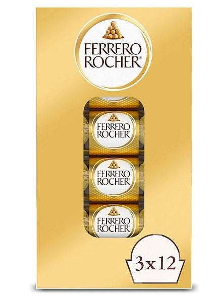 Ferrero Rocher Fine Hazelnut Chocolates 3ct - 1.3oz/12pk