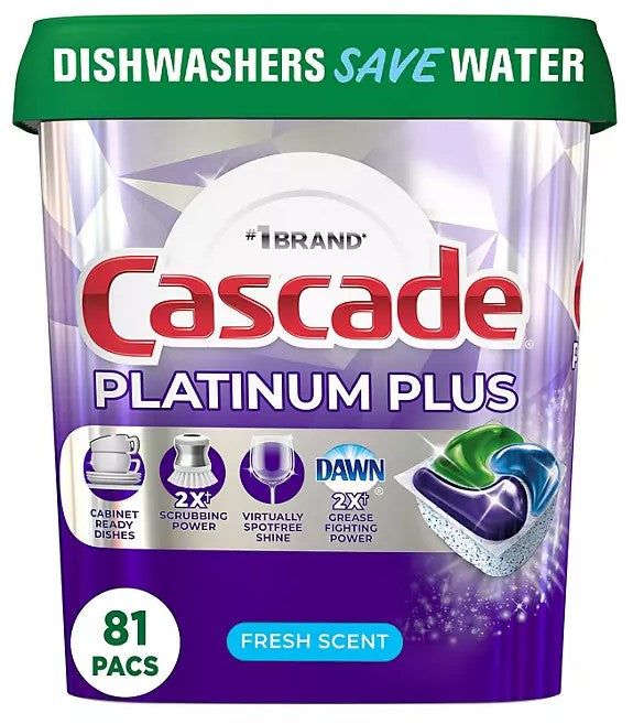 Cascade Platinum Plus ActionPacs Dishwasher Detergent Pacs Fresh Scent -81ct/1pk