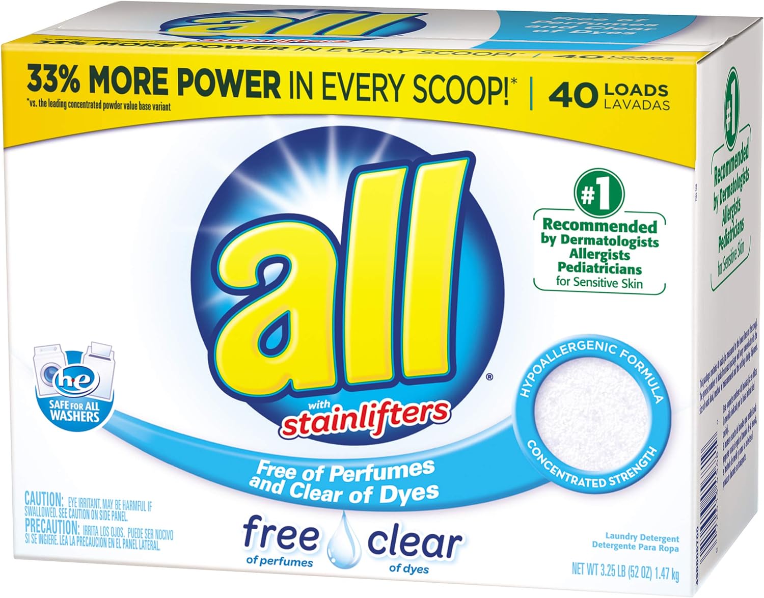 All Powder Laundry Detergent Free Clear for Sensitive Skin 40 Loads - 52oz/6pk